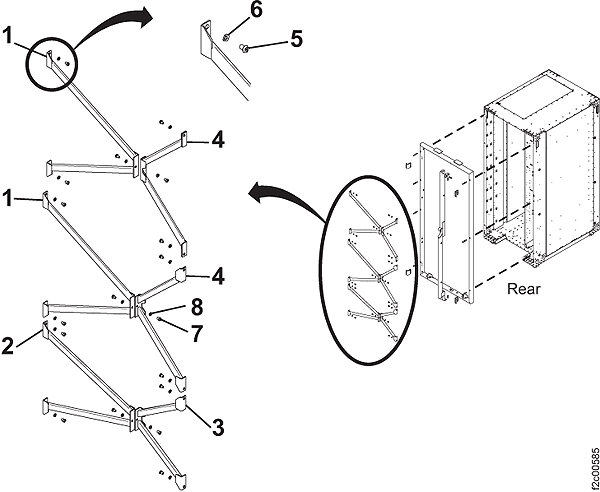 Seismic kit V-braces at the rear of the rack