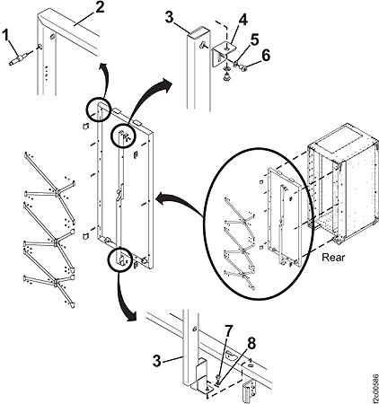 Seismic kit parts at the rear of the rack (except V-braces)