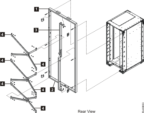 Earthquake resistance kit braces at the rear of the rack