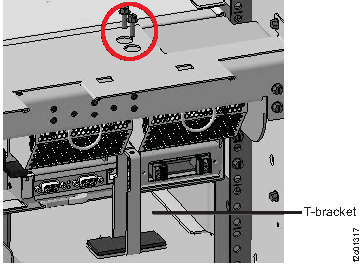 Shipping T-bracket and mounting screws (rear of CEC)