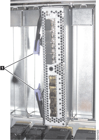 I/O enclosure Fibre Channel host cardblue retention levers
