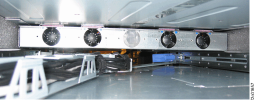 Ethernet tray fans, view from front of rack.