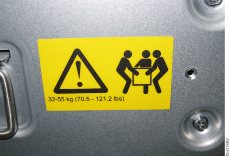 Safety label (weight warning) on side of CEC enclosure