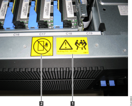 Safety label (weight warning) on top front of CEC enclosure